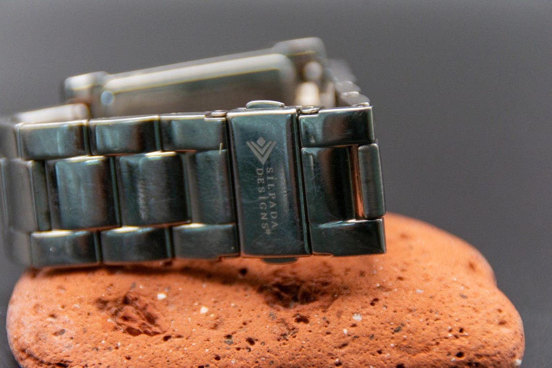 Silpada Designs Stainless Steel Tank Boyfriend Watch Rectangular Silver Tone Dial, photo 11 of 11