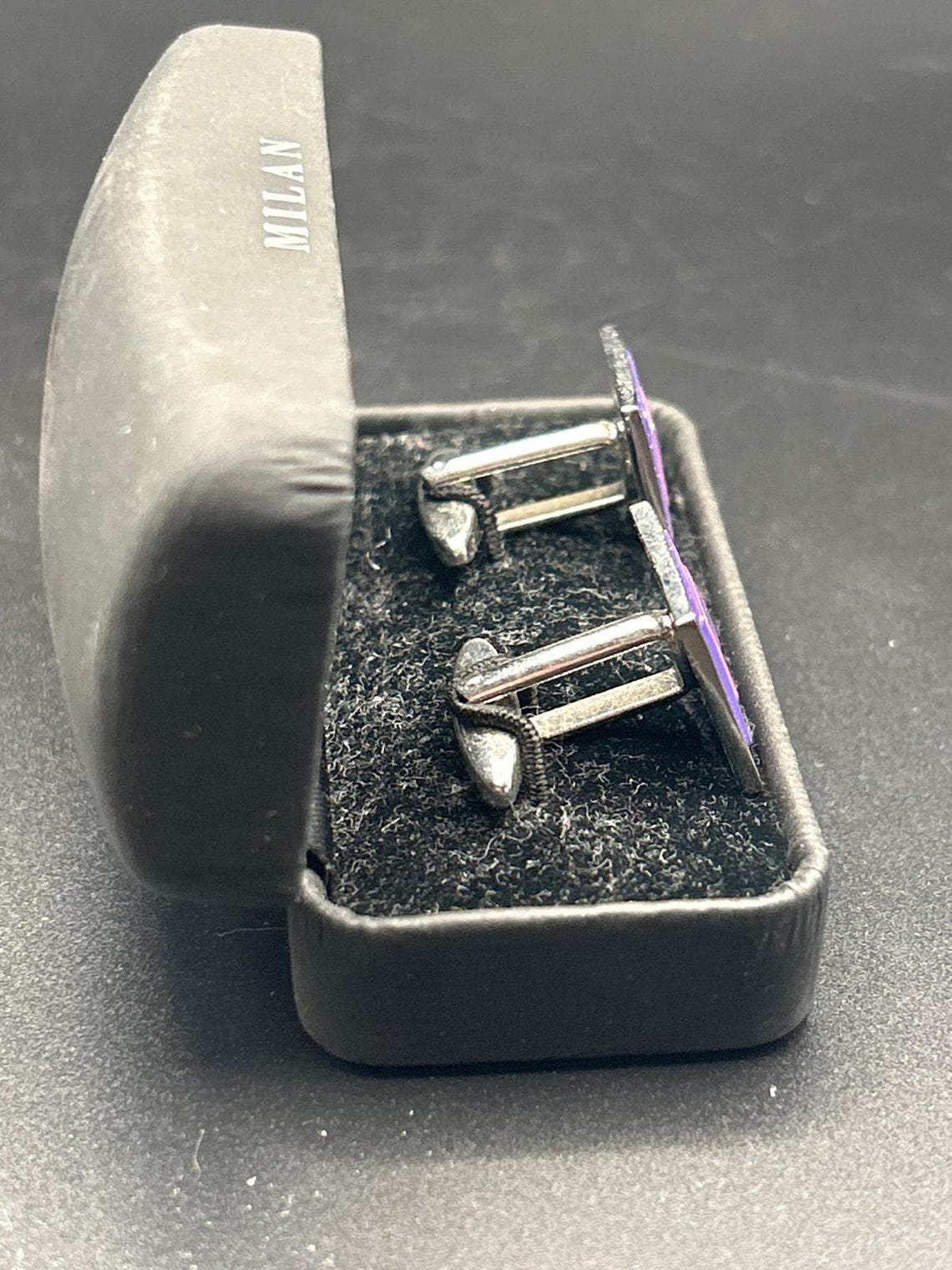 Vintage Milan Collection Cufflinks | Retro Purple Pink Nested Geometric Boxed, photo 6 of 8