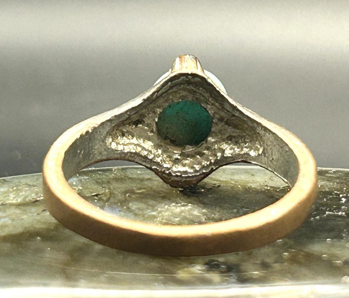 Vintage Afghan Kuchi Tribal Ring Brass Turquoise Stone Size 10 Two Tone Boho, photo 4 of 7