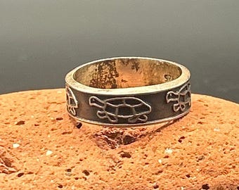 Vintage Taxco TS-90 Sterling Silver 925 Turtle Band Ring Size 9 Mexican Art