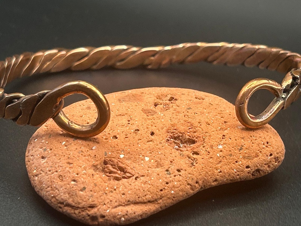 Handmade Copper Bicep Cuff - Twist With Light Flame Kissed Finish Upper Arm, photo 2 of 12
