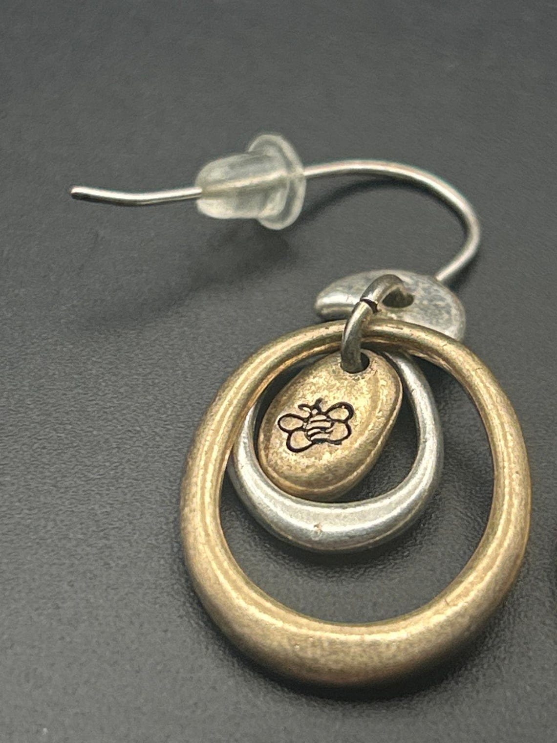 Vintage Mixed Metal Gold Silver Tone Bee Honeybee Drop Earrings, photo 3 of 4