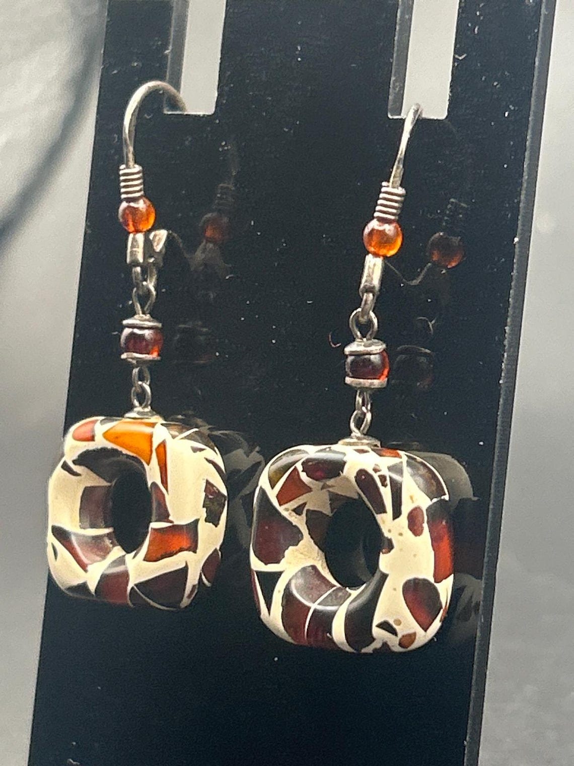 Vintage Modernist Resin Swirl Drop Dangle Earrings Amber Accent, photo 3 of 8