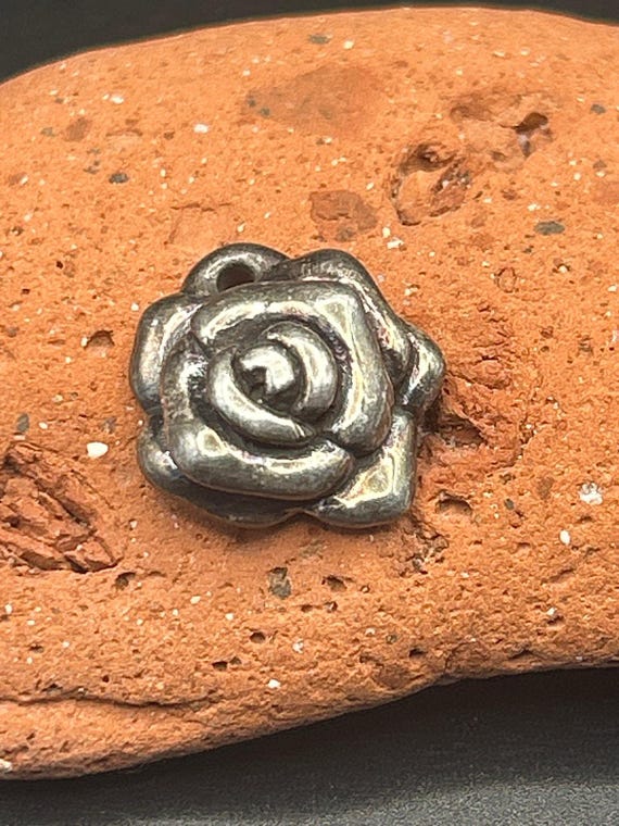 Vintage Sterling Silver Rose Charm Pendant 925 Floral Flower 0.75 x 0.75"