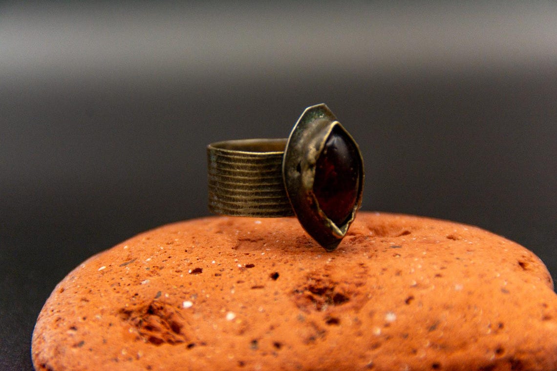 Garnet Kochi Tribal Ring – Afghanistan Artisan Handmade Size 8, photo 3 of 6
