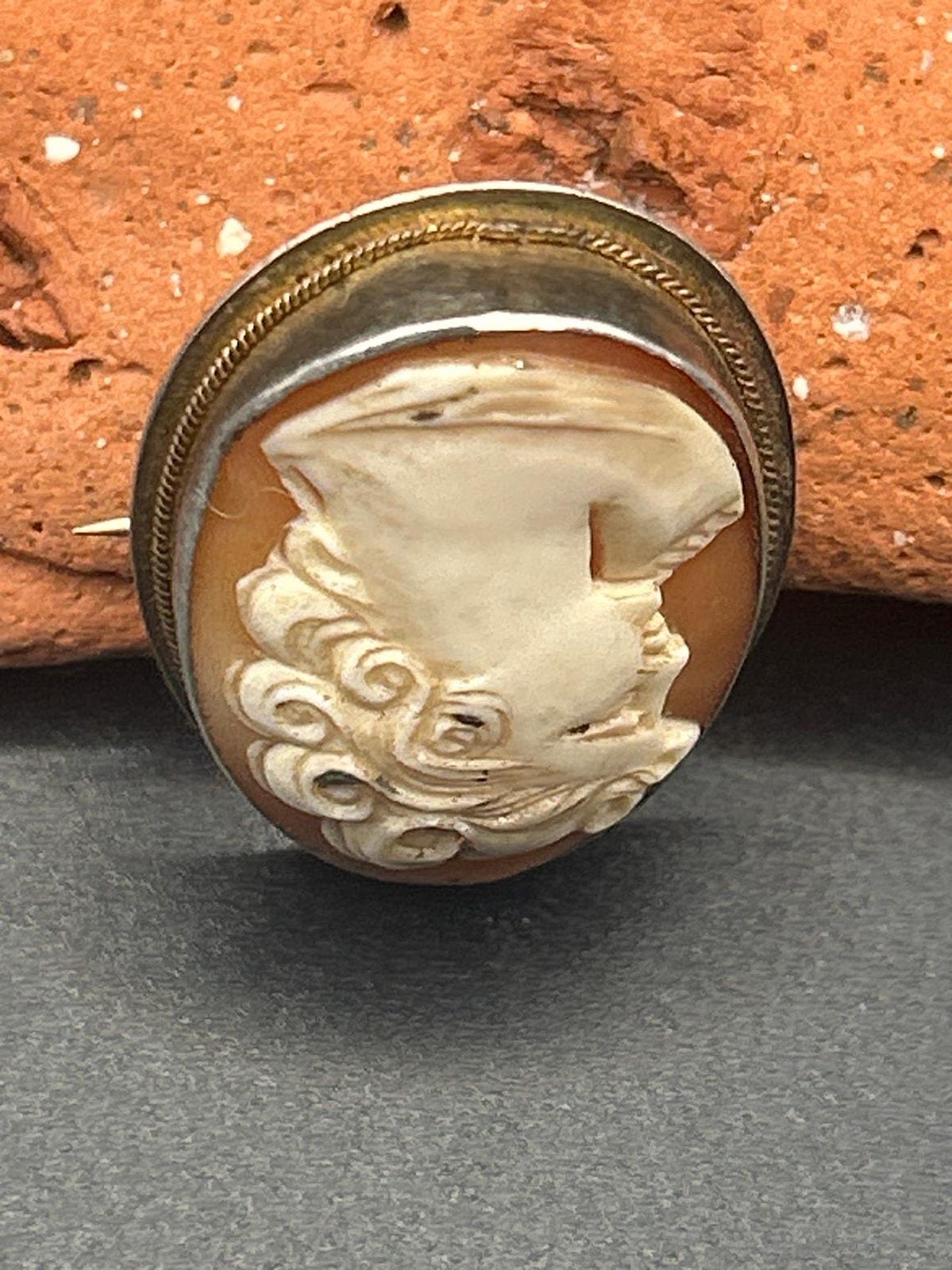 Antique Greek Style Shell Cameo Brooch and Pendant in 800 Silver - 1" x 0.75", photo 5 of 9