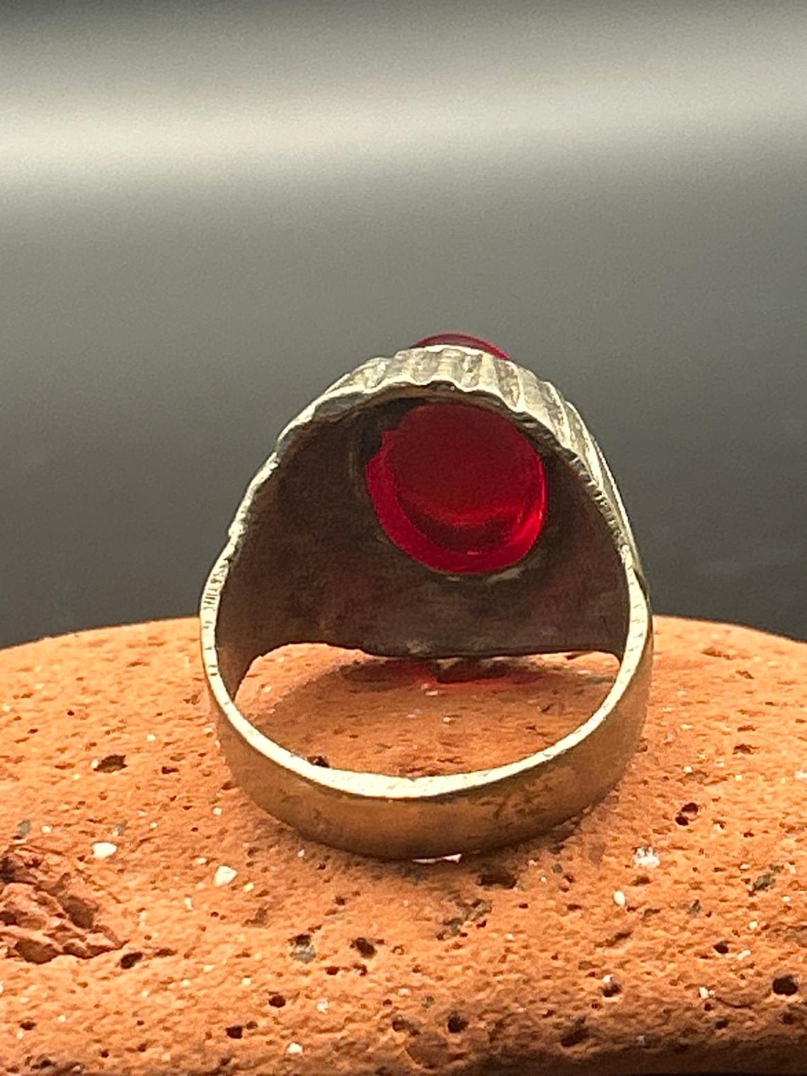 Afghan Kochi Tribal Ring Brass Alloy Red Glass Size 9, photo 3 of 6