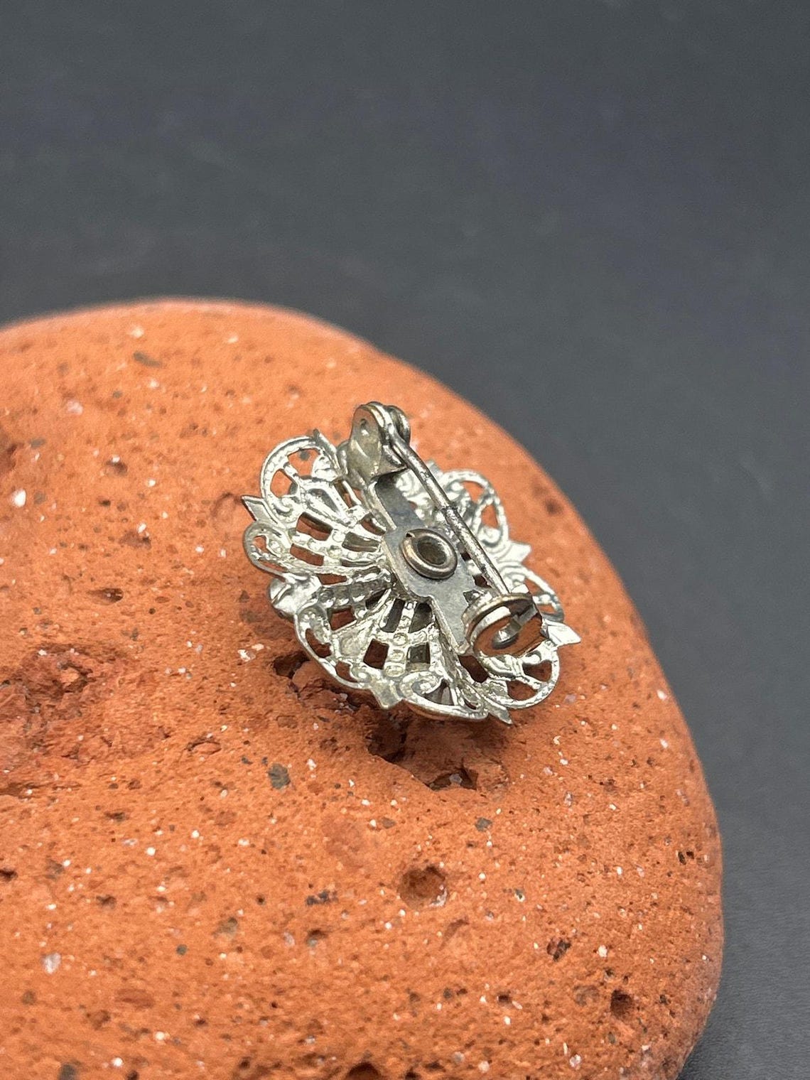 Vintage Mid Century Silver Tone AB Rhinestone Flower Brooch | 1960s Aurora Pin, photo 5 of 5