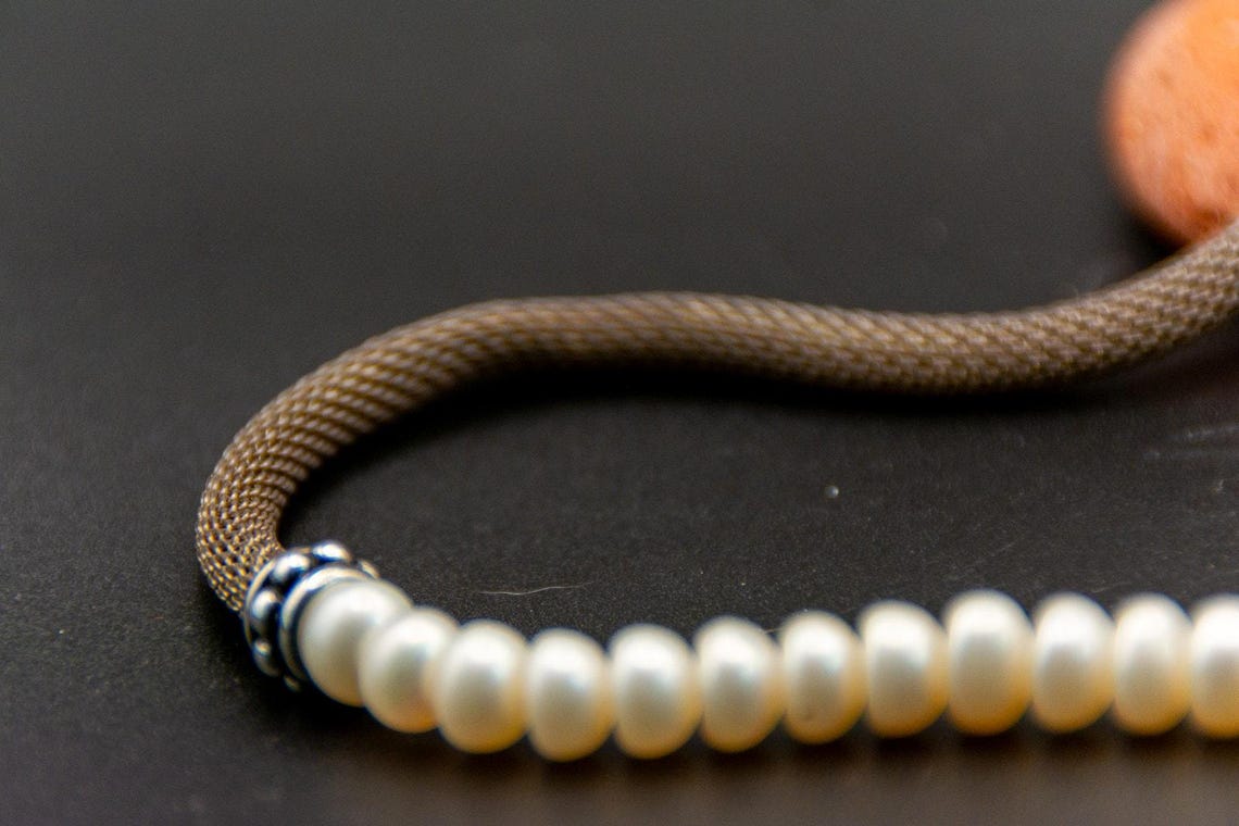 Vintage Pearl Mesh Necklace, Heavy 925 Sterling Silver Popcorn Choker PAJ, photo 5 of 6