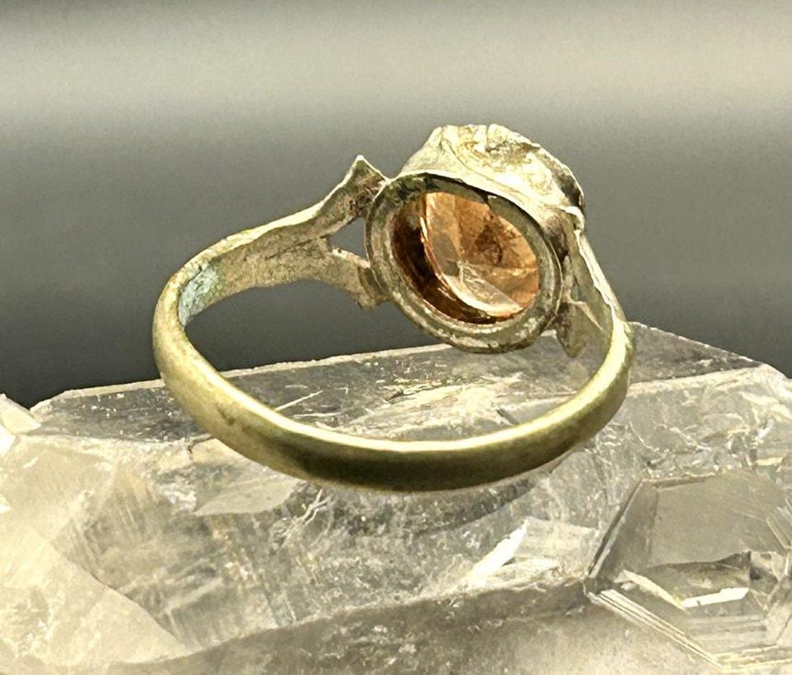 Vintage Afghan Kuchi Kochi Tribal Ring Brass Orange Glass Stone Size 8.5 Boho, photo 5 of 7