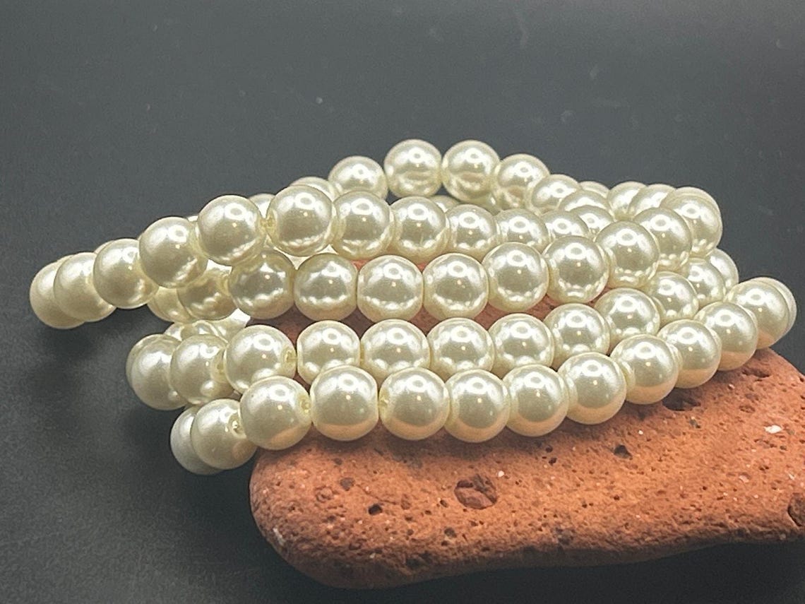 Vintage 4 Strand Glass Pearl Bracelet | Retro Silver Rhinestone Clasp Bridal, photo 2 of 4