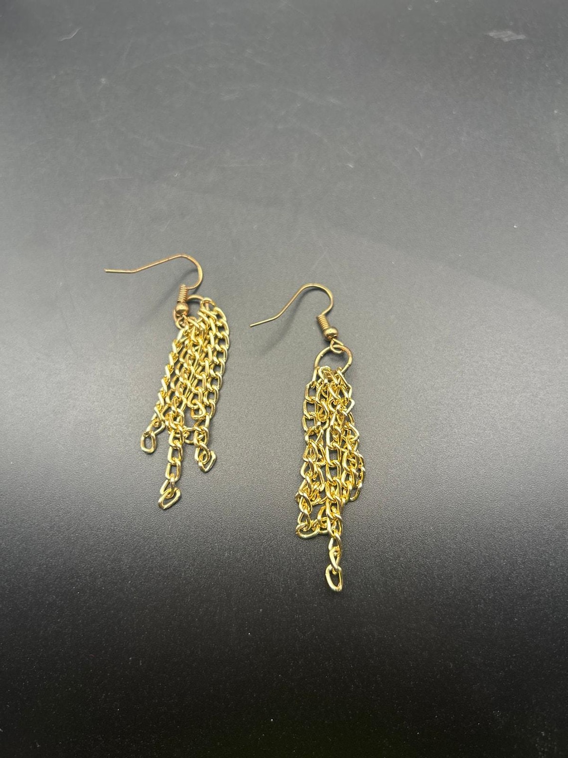Vintage Gold Tone Multi Strand Fringe Chain Tassel Dangle Earrings, photo 6 of 6
