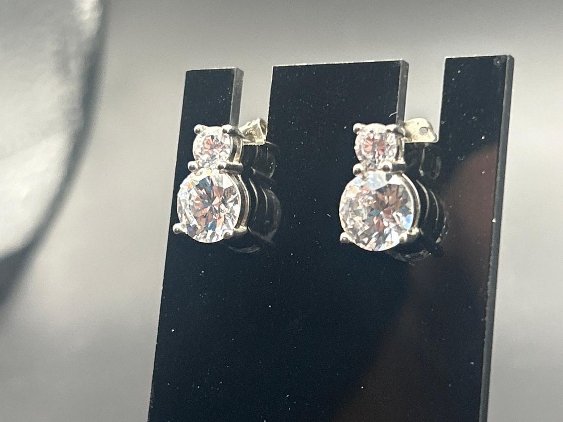 Vintage Clear Crystal Rhinestone Drop Dangle Cluster Earrings, photo 3 of 6
