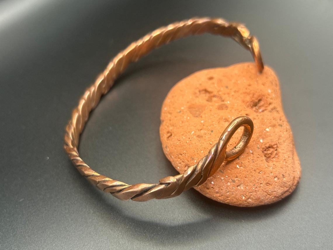 Handmade Copper Bicep Cuff - Twist With Light Flame Kissed Finish Upper Arm, photo 3 of 12