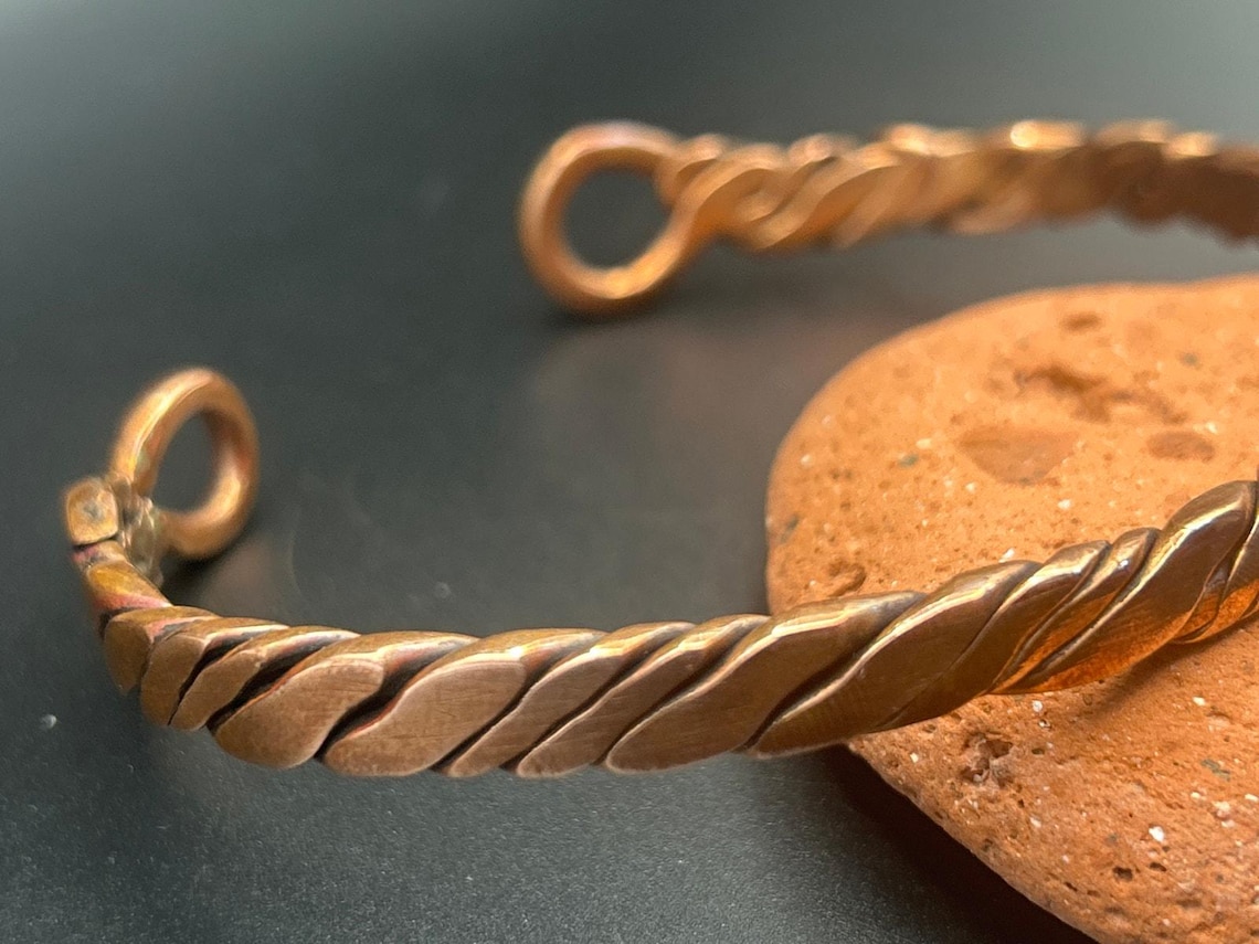 Handmade Copper Bicep Cuff - Twist With Light Flame Kissed Finish Upper Arm, photo 8 of 12