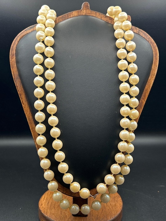 Vintage Long Double Strand Faux Pearl Necklace | 30" Cream Beads