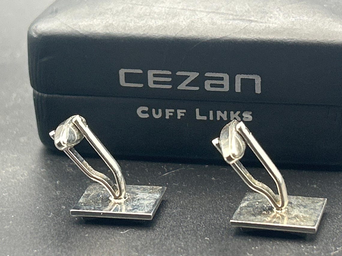 Vintage Cezan Silver Tone Cufflinks | Retro Modernist Bar Geometric Boxed, photo 5 of 5