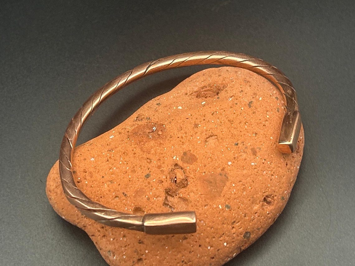 Handmade 3.5mm Squared Copper Twist Bangle Cuff Bracelet Adjustable Artisan Maine, photo 5 of 6
