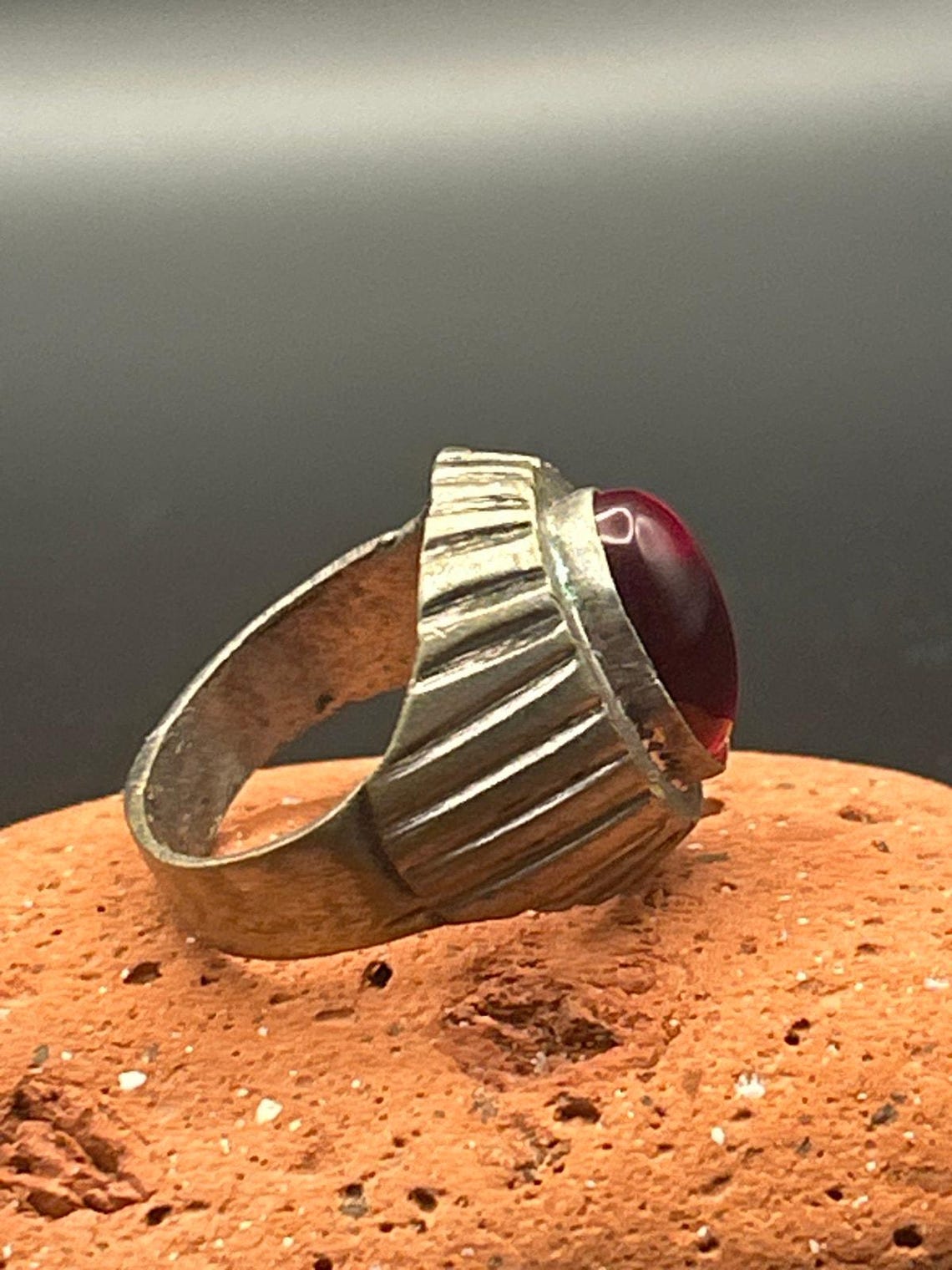 Afghan Kochi Tribal Ring Brass Alloy Red Glass Size 9, photo 4 of 6