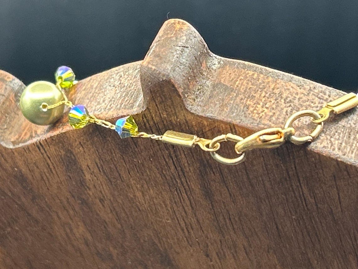 Handmade AB Crystal Gold Tone Station Necklace Wire Wrapped Beads, photo 4 of 4