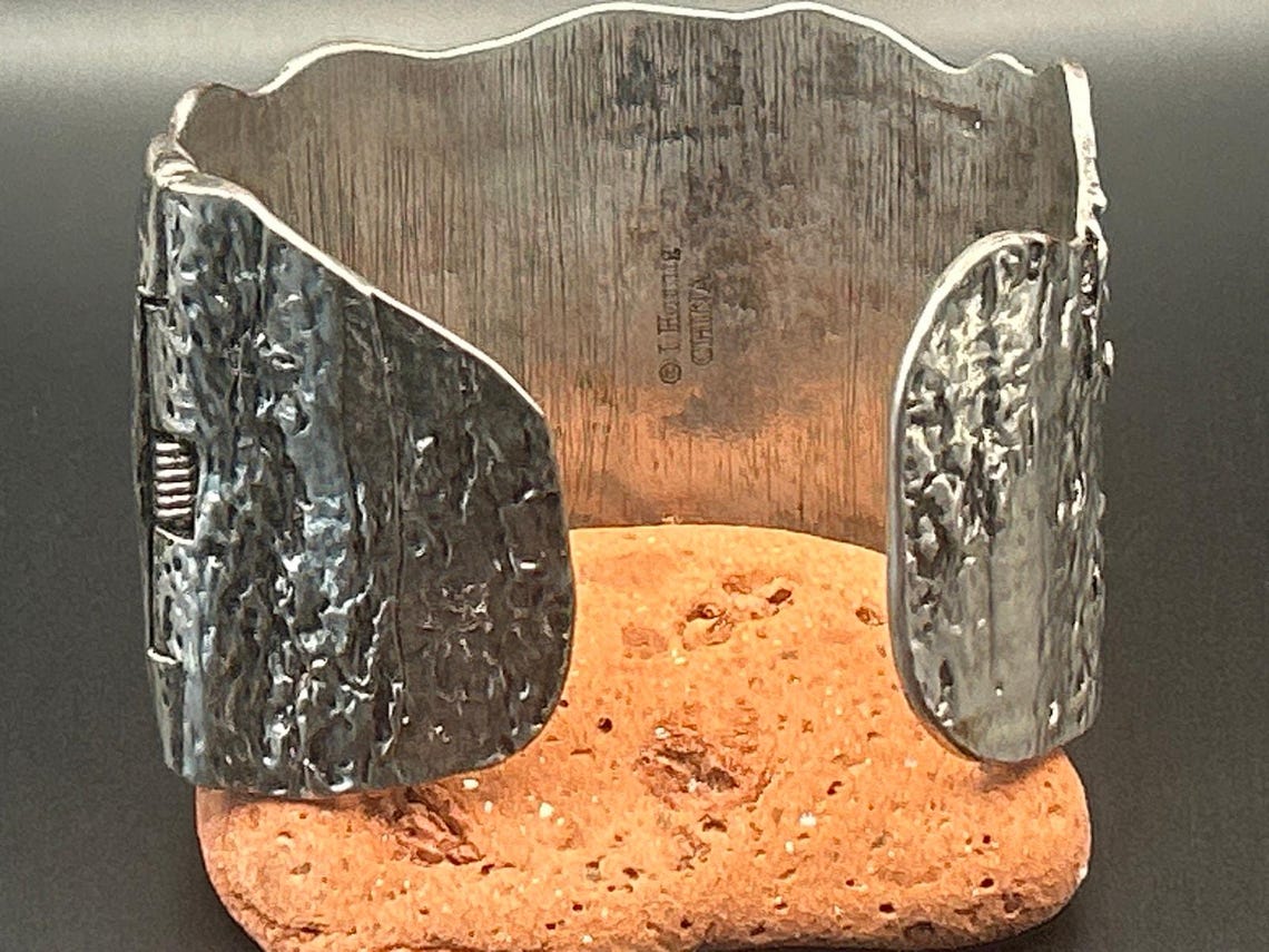 J Hornig 2" Wide Silver Plated Moth To A Flame Bracelet - Adjustable 7" to 8", photo 3 of 8