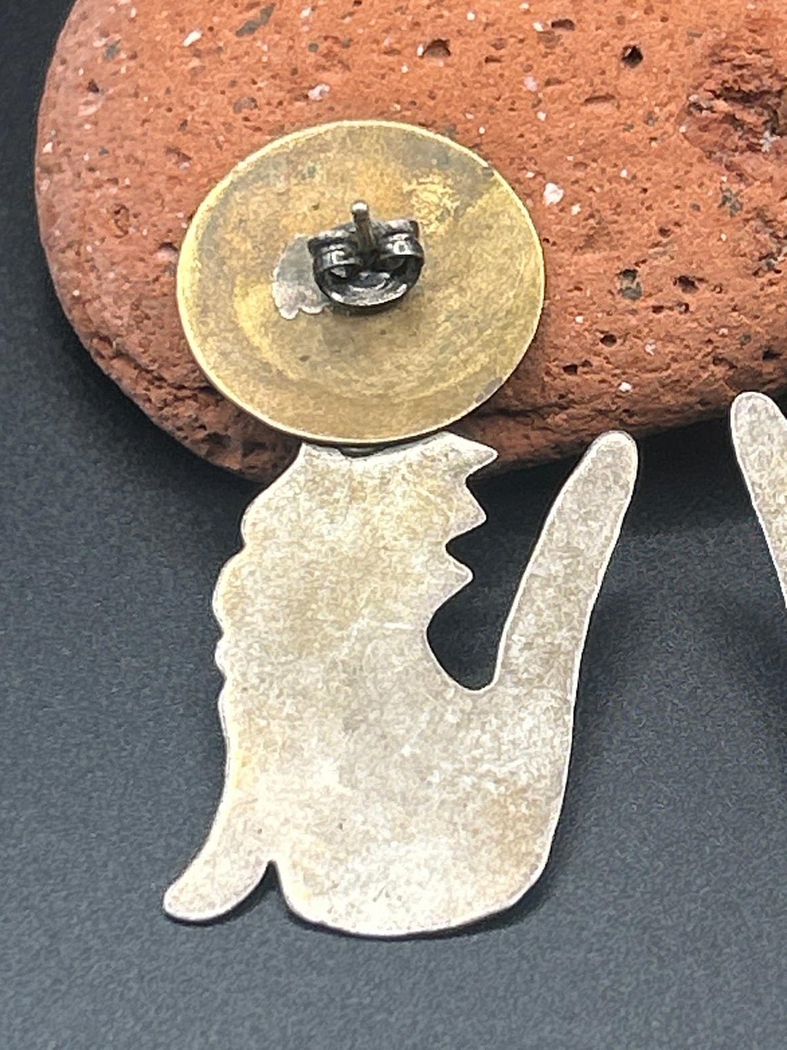 Vintage Sterling Silver Howling Wolf Full Moon Stud Earrings 925 Artisan Post, photo 5 of 6