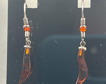 Vintage 925 Sterling Silver Squiggle Earrings | Amber Carnelian Teardrop