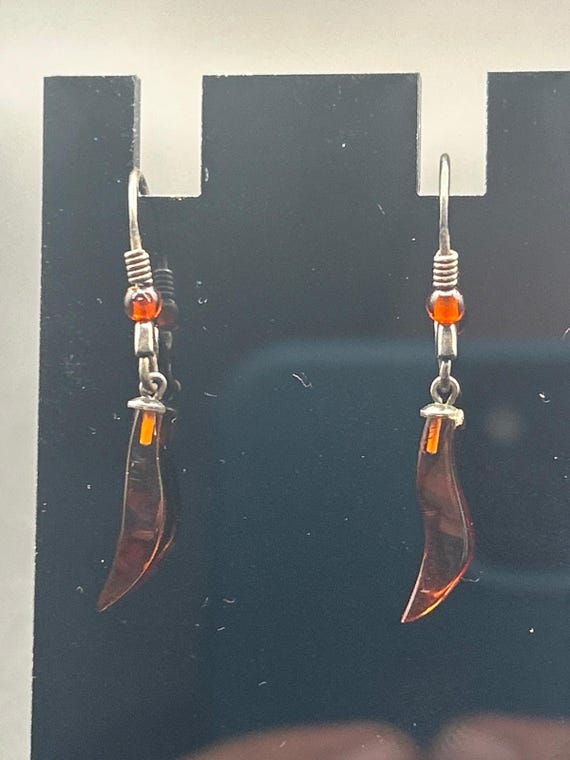 Vintage 925 Sterling Silver Squiggle Earrings | Amber Carnelian Teardrop