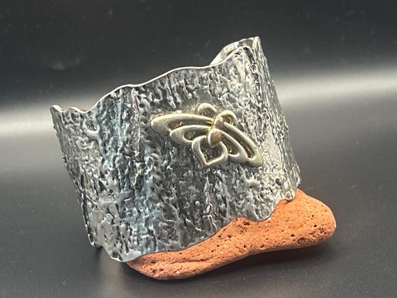 J Hornig 2" Wide Silver Plated Moth To A Flame Bracelet - Adjustable 7" to 8"