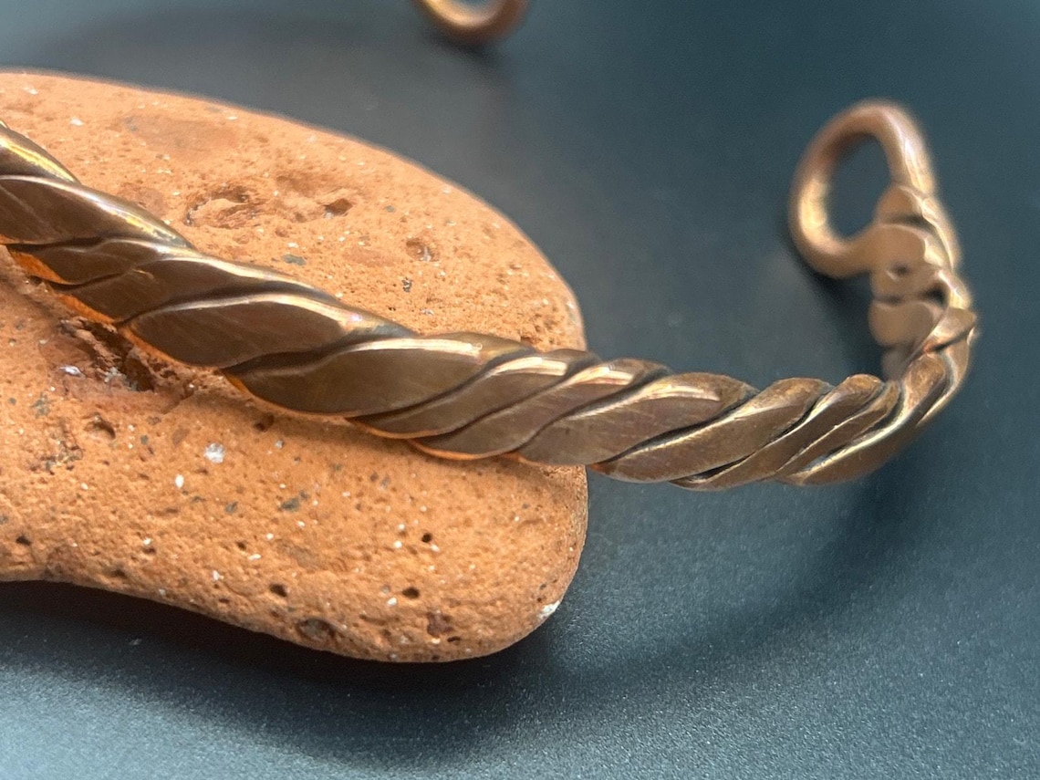 Handmade Copper Bicep Cuff - Twist With Light Flame Kissed Finish Upper Arm, photo 9 of 12