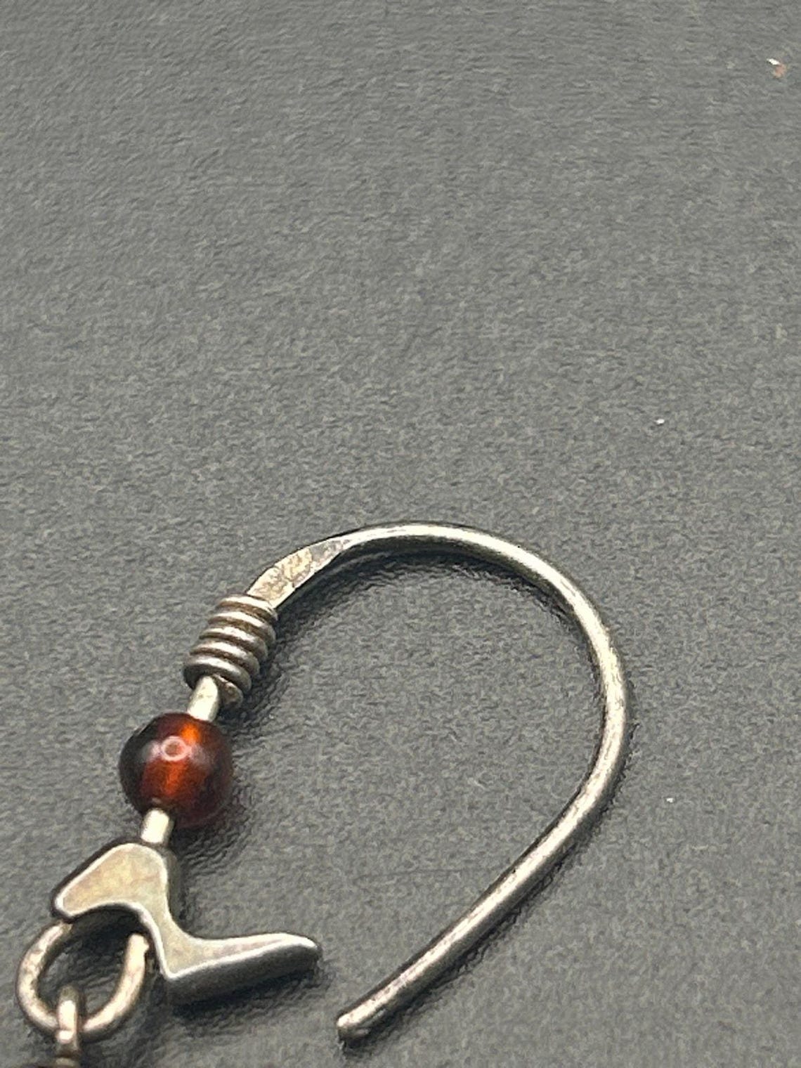 Vintage 925 Sterling Silver Squiggle Earrings | Amber Carnelian Teardrop, photo 6 of 6