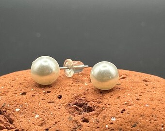 Vintage 6mm Faux Pearl Stud Earrings Silver Tone Posts Classic White