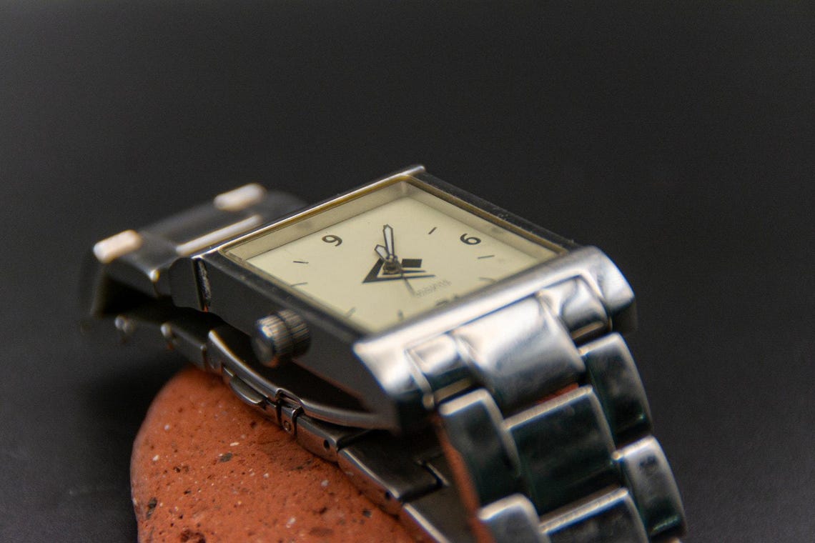Silpada Designs Stainless Steel Tank Boyfriend Watch Rectangular Silver Tone Dial, photo 6 of 11