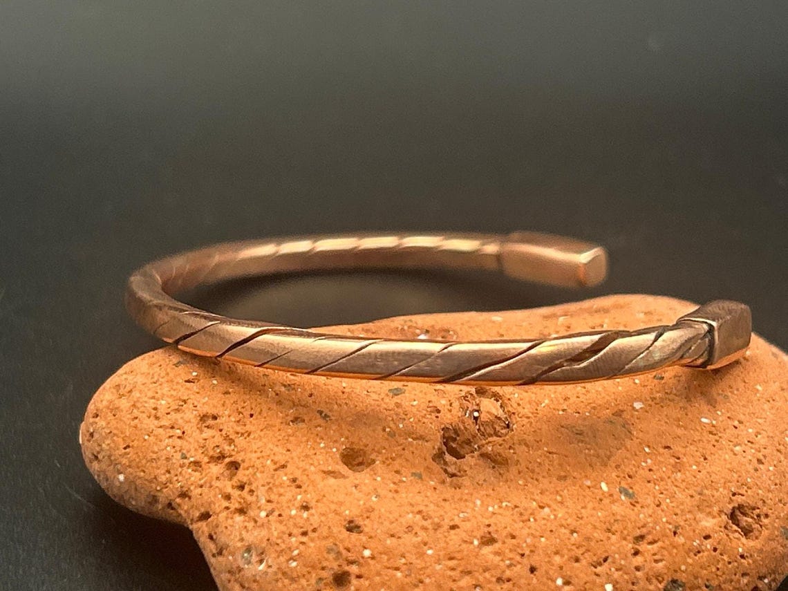Handmade 3.5mm Squared Copper Twist Bangle Cuff Bracelet Adjustable Artisan Maine, photo 4 of 6