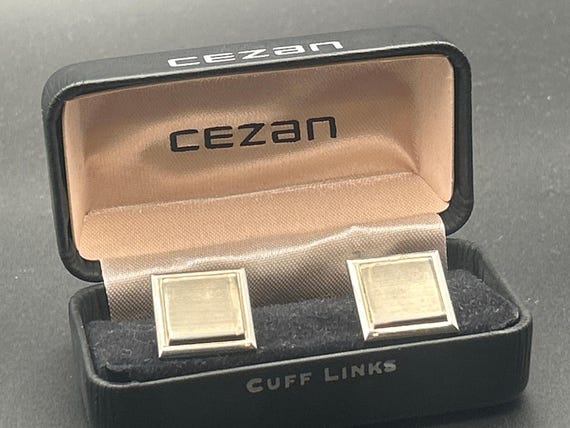Vintage Cezan Silver Tone Cufflinks | Retro Modernist Bar Geometric Boxed