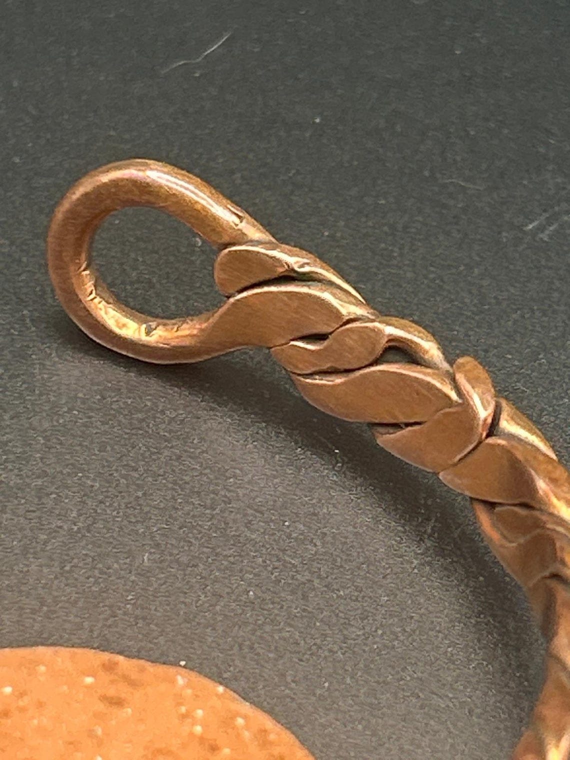 Handmade Copper Bicep Cuff - Twist With Light Flame Kissed Finish Upper Arm, photo 6 of 12