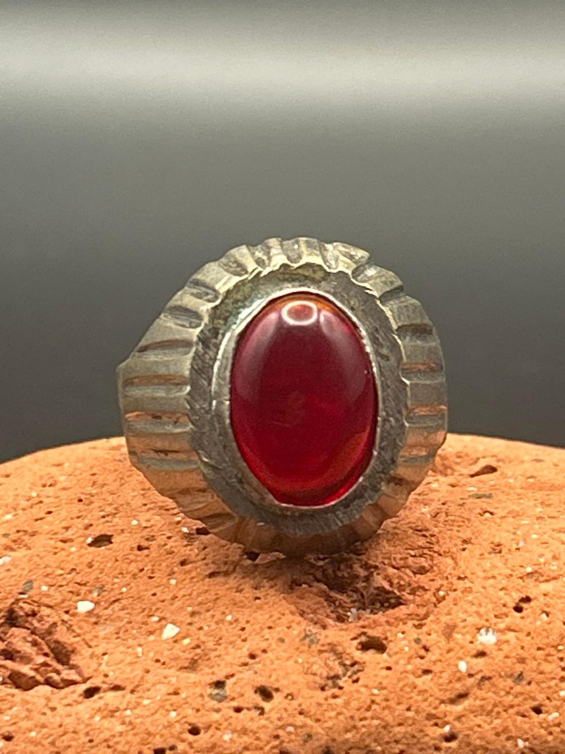 Afghan Kochi Tribal Ring Brass Alloy Red Glass Size 9, photo 5 of 6