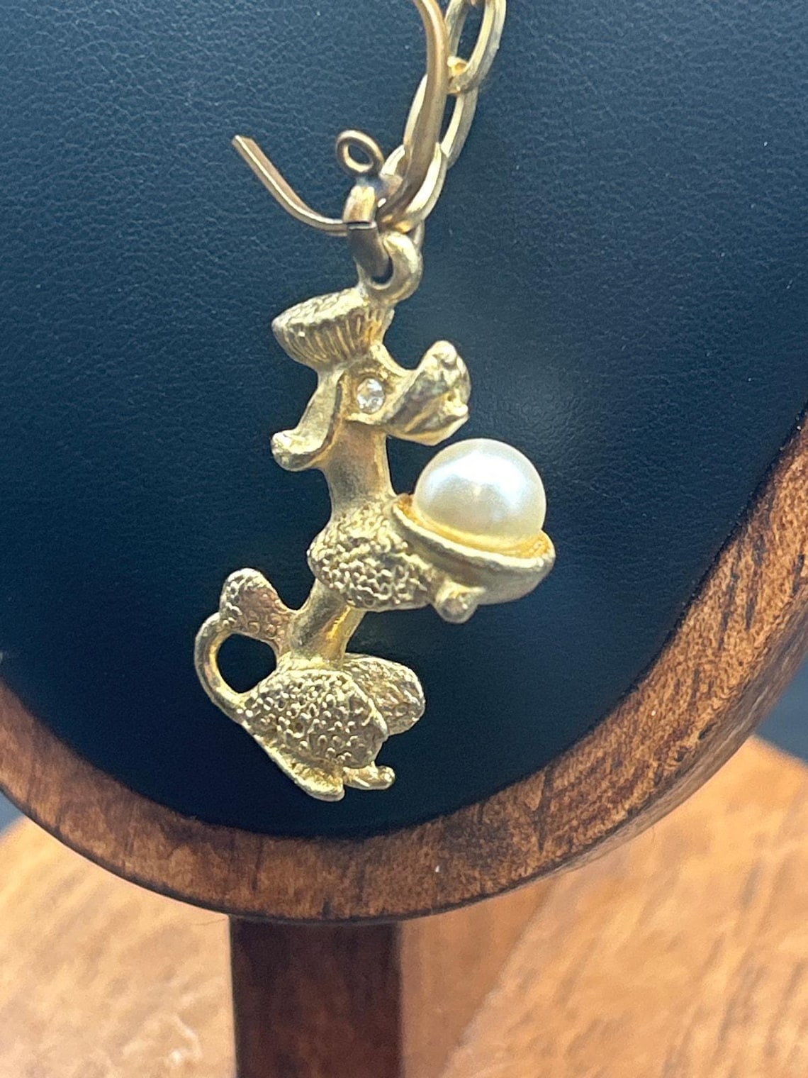 Vintage Gold Tone Poodle Dog Pendant Necklace | 3D Retro Toy Zipper Pull Charm, photo 3 of 5