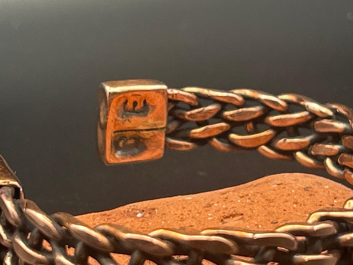 Handmade 11mm 5 Strand Woven Copper Cuff Bracelet Adjustable Artisan Maine Made, photo 6 of 6