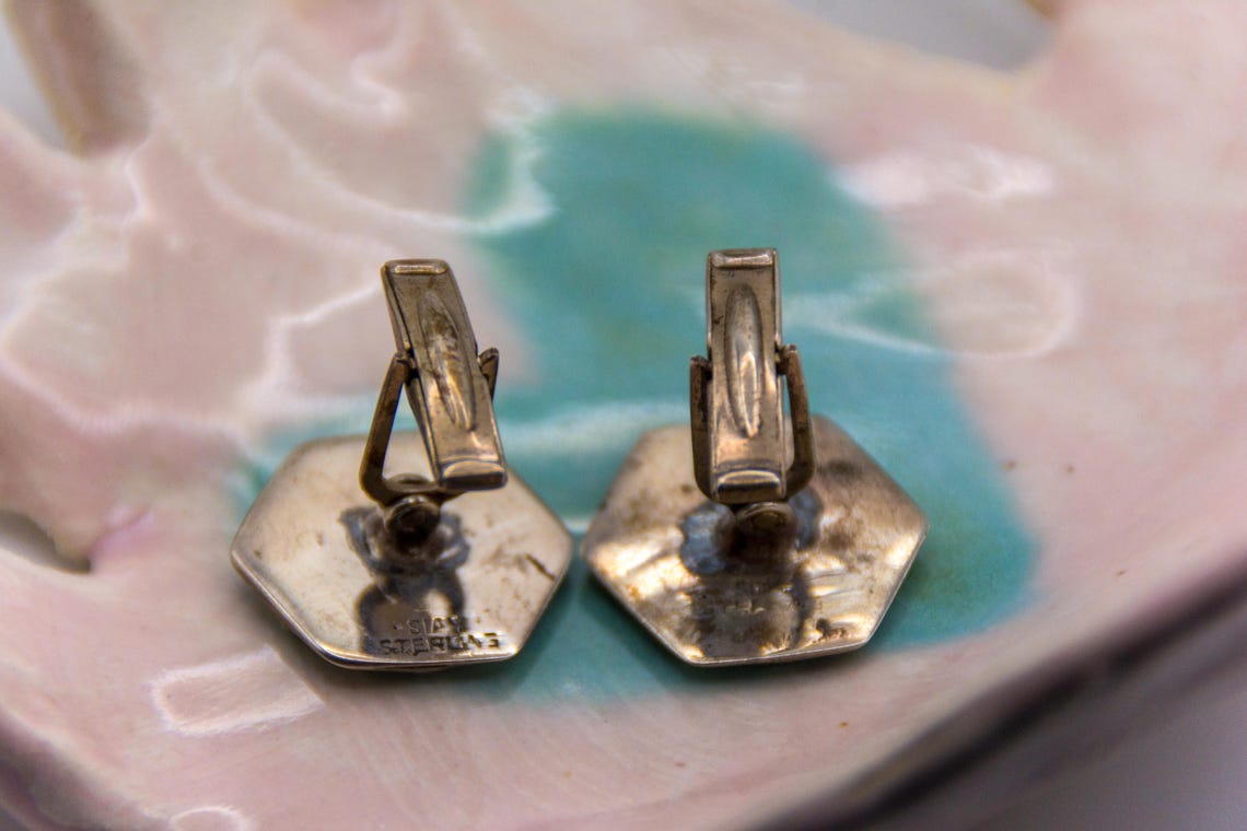 Vintage Siam Sterling Mekhala Niello Cufflinks Goddess Lightning Art Deco Thai pre-1939, photo 3 of 5