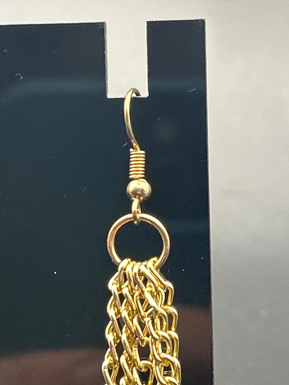Vintage Gold Tone Multi Strand Fringe Chain Tassel Dangle Earrings, photo 5 of 6