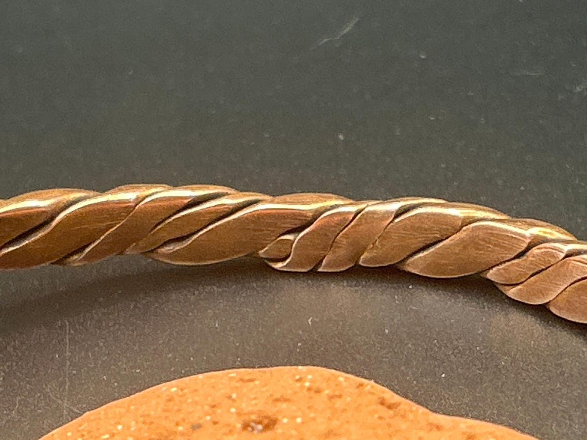 Handmade Copper Bicep Cuff - Twist With Light Flame Kissed Finish Upper Arm, photo 10 of 12