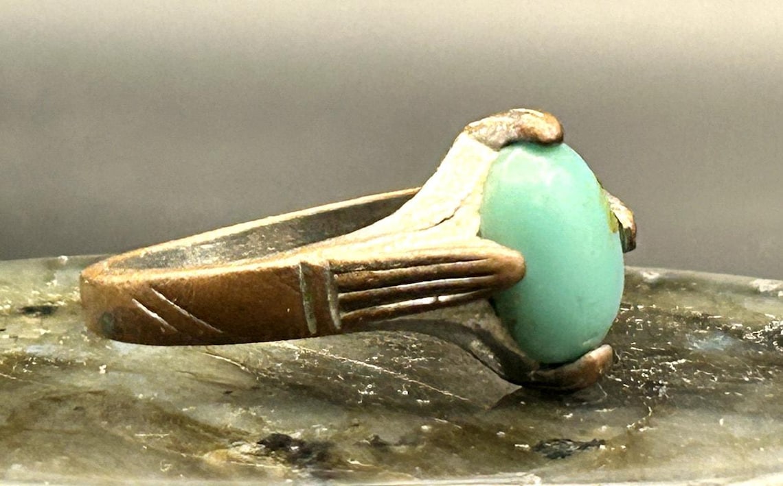 Vintage Afghan Kuchi Tribal Ring Brass Turquoise Stone Size 10 Two Tone Boho, photo 7 of 7