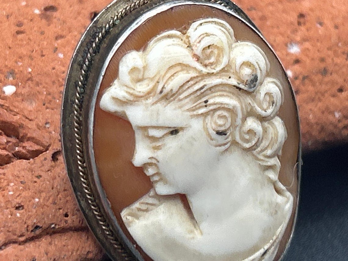 Antique Greek Style Shell Cameo Brooch and Pendant in 800 Silver - 1" x 0.75", photo 2 of 9