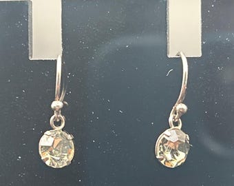 Vintage Silver Tone Aurora Borealis AB Crystal Dangle Earrings Pierced Wire
