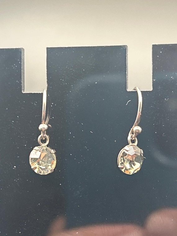 Vintage Silver Tone Aurora Borealis AB Crystal Dangle Earrings Pierced Wire