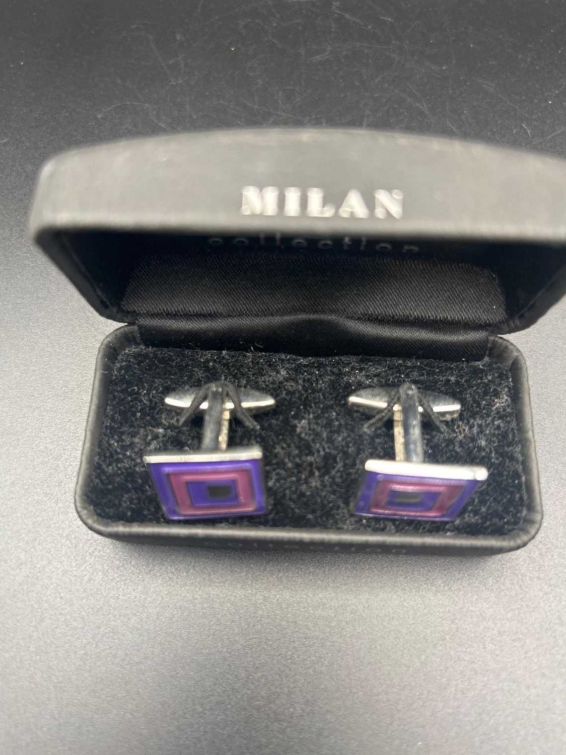 Vintage Milan Collection Cufflinks | Retro Purple Pink Nested Geometric Boxed, photo 4 of 8