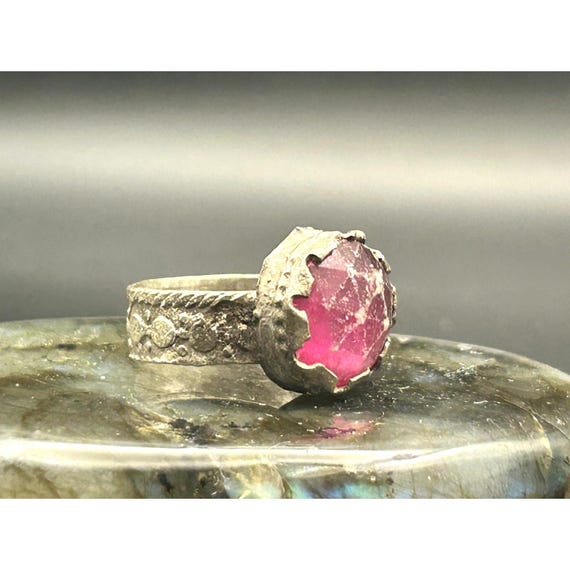 Vintage Afghan Kuchi Tribal Ring Brass Pink Faceted Glass Stone Size 6 Boho