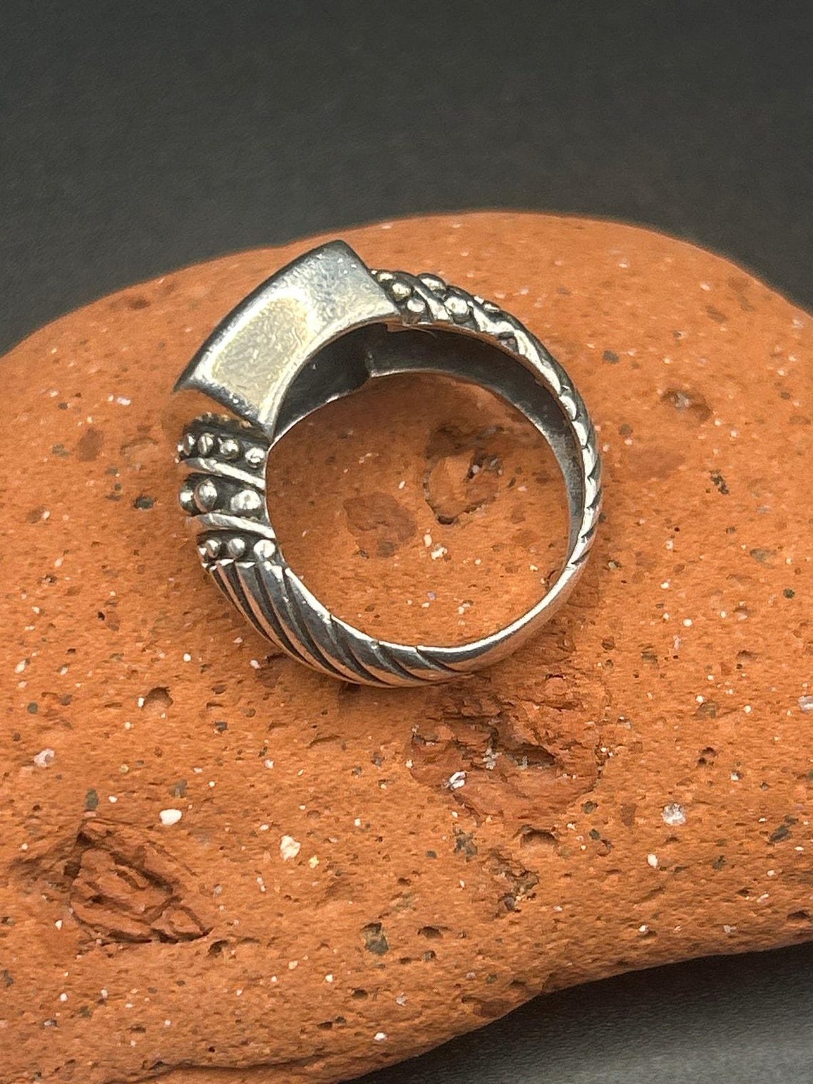 Vintage 90s Sterling Silver Black Onyx Statement Ring Size 7 Thailand 925 Ribbon, photo 4 of 7