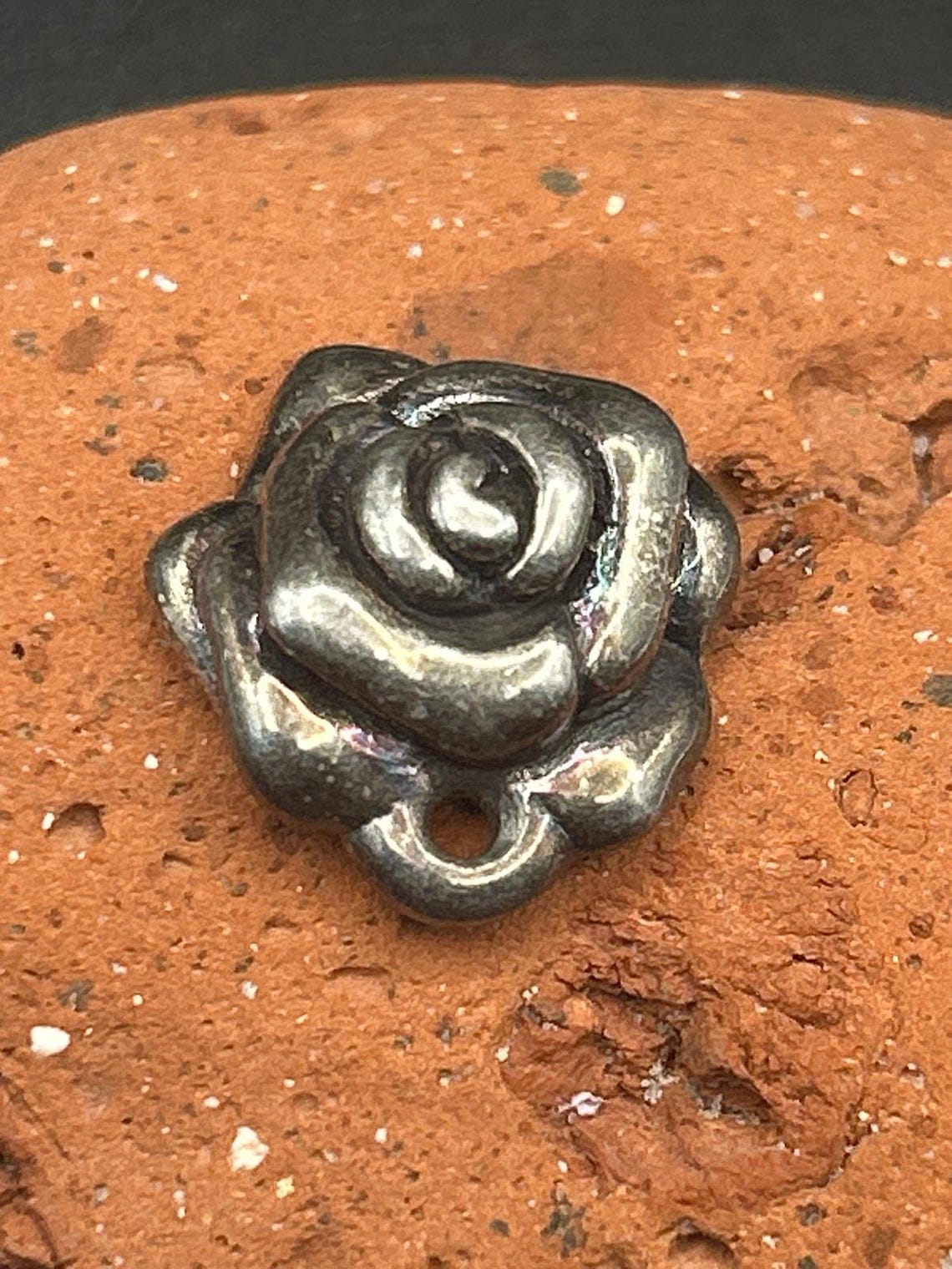 Vintage Sterling Silver Rose Charm Pendant 925 Floral Flower 0.75 x 0.75", photo 4 of 7